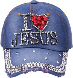 Women Men Adjustable Bling Letter Rhinestone Denim Baseball Cap Hat I Love Jesus ​​Diamond-Studded Baseball Cap Classic Sports Casual Summer Cap
